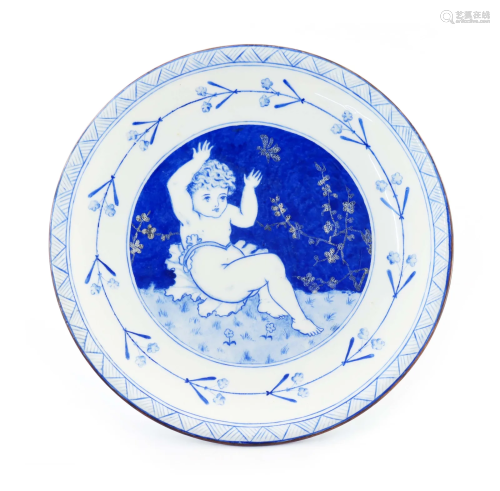 An Aesthetic Movement painted plate, cir