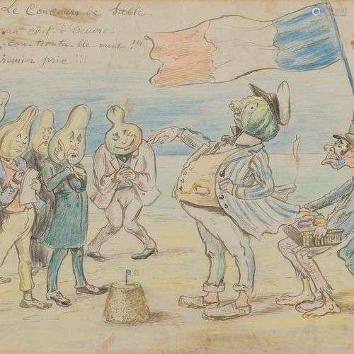 Georges MÉLIÈS (Paris, 1861-1938).Le concours de sable.Caric...