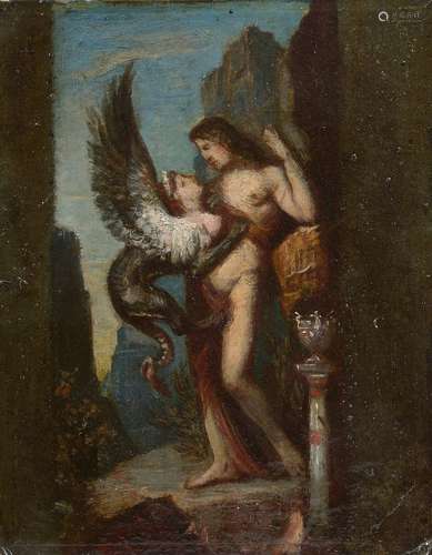 Attribué à Gustave MOREAU (1826 - 1898).Œdipe et le Sphinx.P...