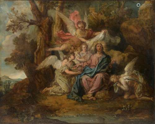 École française vers 1740. Le Christ entouré d'anges.Huile s...