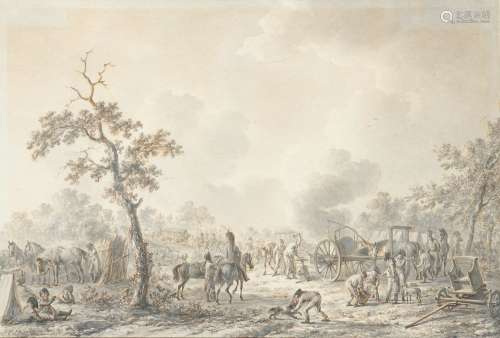 Dirk LANGENDYK (Rotterdam, 1748-1805).Bivouac.Plume, aquarel...