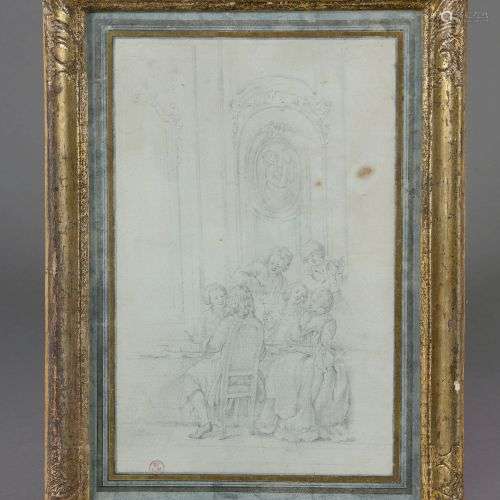 Attribué à Nicolas COCHIN (1688-1754).Le souper.Dessin au cr...