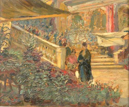 Luigi MORETTI (Venise, 1884 - 1950).Marché aux fleurs.Huile ...