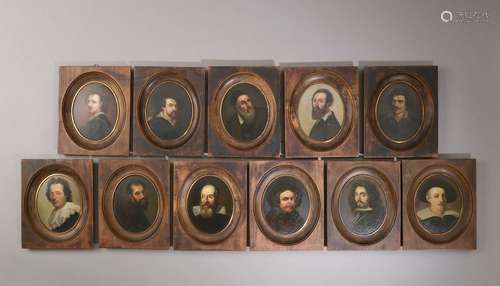 École française vers 1800.Portraits d'artistes (Titien, Gior...