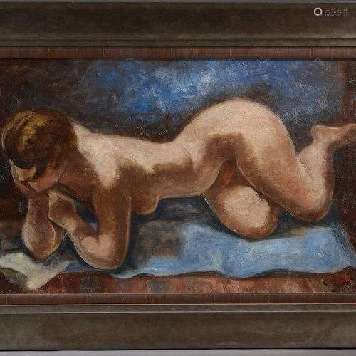 Yves ALIX (Fontainebleau, 1890 - Paris, 1969).Femme nue lisa...