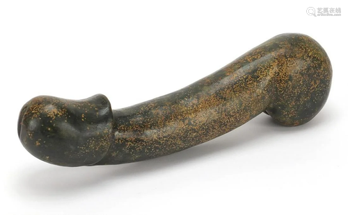 Islamic green hardstone phallus, 27cm in length