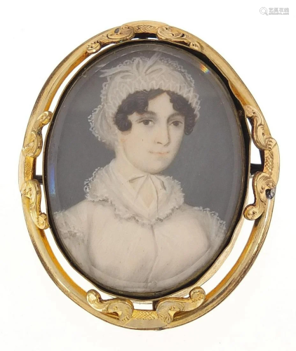 Oval hand painted portrait miniature of ...