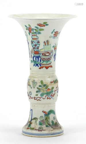 Chinese doucai porcelain Gu beaker vase hand painted