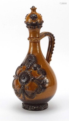 Zsolnay Pecs, Hungarian lidded wine pot decorated in