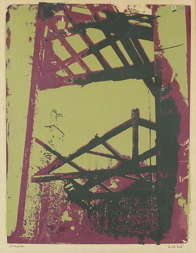 J M Sexton - Burnt roof, silk screen print, mounted,