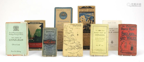 Travel ephemera including guide books, cyclist's route