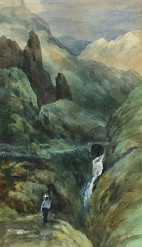 North to Vega, Pyrenees, 19th century watercolour,