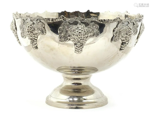 Large silver plated pedestal punch bowl with grape