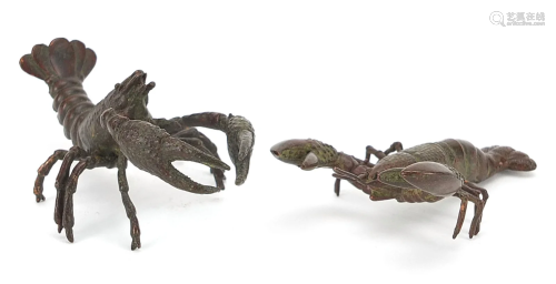 Two Japanese patinated bronze animals comprising