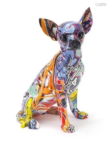 Graffiti design seated Chihuahua, 24cm high