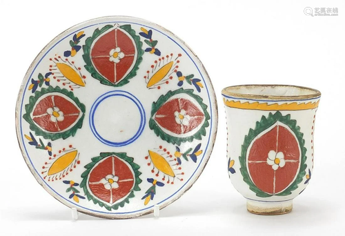 Turkish Kutahya pottery cup and saucer h...