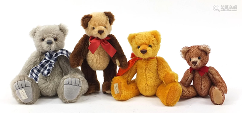 Four Deans Rag Book teddy bears with articulated arms