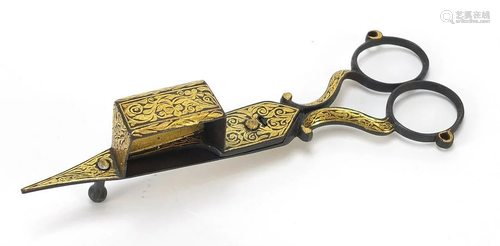 Turkish Damascene iron candle snuffers, ...