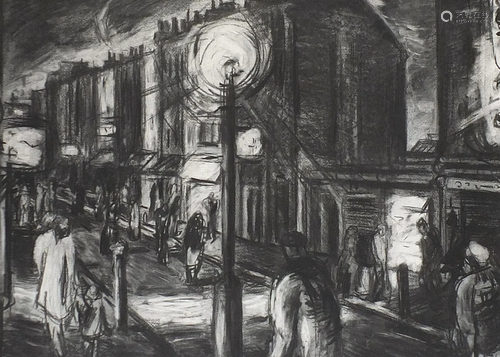 Manner of Leon Kossoff - Night scene, charcoal and