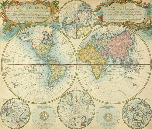 Planiglobii Terrestris Mappe Monde, hand coloured map,