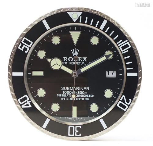 Rolex design Submariner dealer's display wall clock,