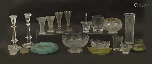 Antique and later glassware including a pair of Western