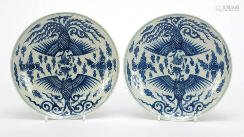 Pair of Chinese blue and white porcelain dishes hand