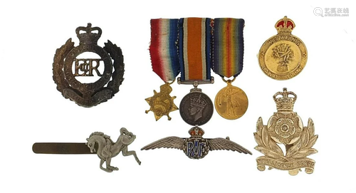 Militaria to include badges, dress medals with ribbons,