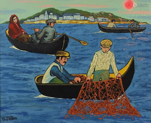Manner of Gerard Dillon - Fishermen in boats, Irish
