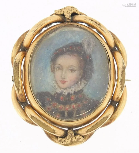 Victorian oval hand painted portrait miniature of a