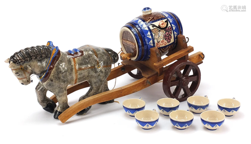 Quimper pottery comprising a horse and cart and seven