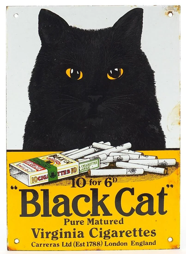 Black Cat Cigarettes enamel advertising sign, 32cm high