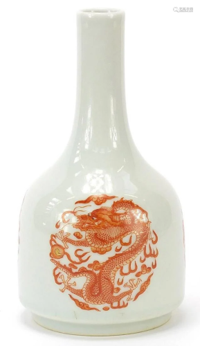 Chinese porcelain bottle vase hand painted in iron red