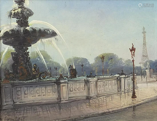 A Lambert - Place de la Concorde, Paris, oil on canvas,