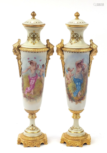 Large pair of French porcelain vases and covers with