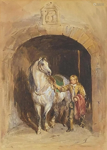 Horse and soldier below an archway, heightened