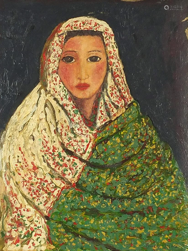 Portrait of a girl, Middle Eastern oil on paper laid on