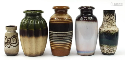 Four West German pottery vases and a jug, the largest