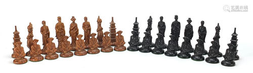 Chinese design figural chess set, the largest piece