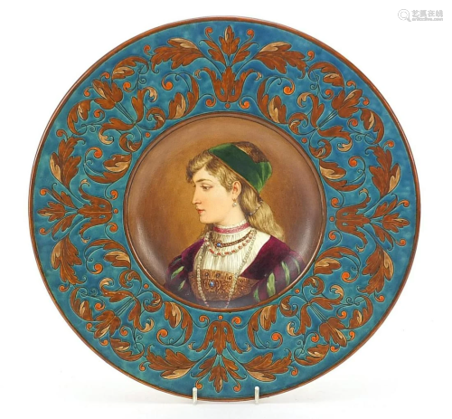 Austrian pottery charger hand painted with young lady