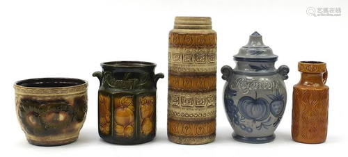 West German pottery to include a rumtopf and vase with