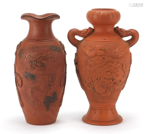 Two Japanese Tokoname terracotta vases including one