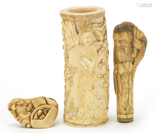 Chinese ivory and bone carvings includin...