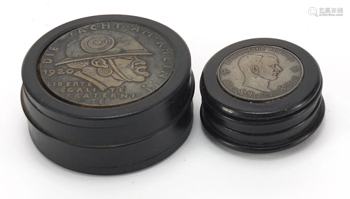 Two German military interest snuff boxes, 6.5cm and 5cm