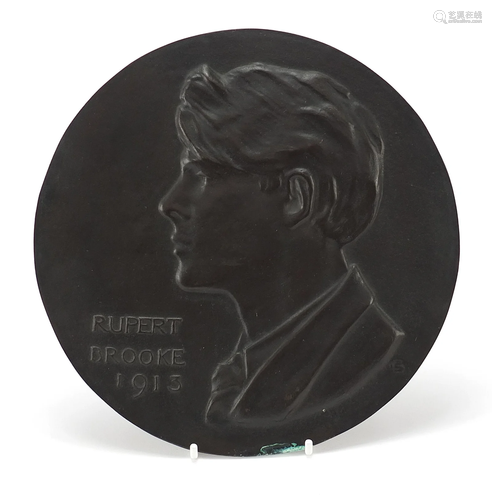 Circular bronze plaque with bust of Rupert Brooke dated