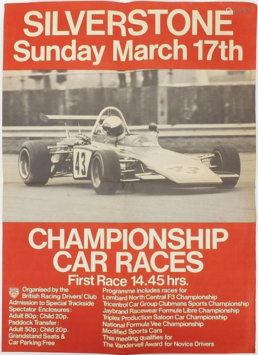 Silverstone Championship Car Races poster dated Sunday