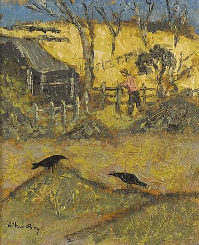 After Arthur Boyd - Crows before a figure mending a