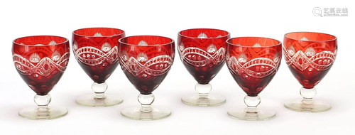 Set of six Bohemian ruby flashed cut glasses, each 9cm