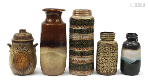 West German pottery to inlcude three vases and a