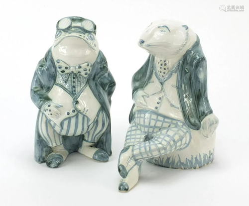 Two Rye pottery animals comprising toad and badger, the